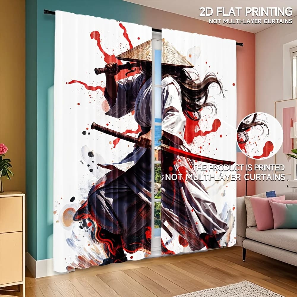 Tende da guerriero samurai Anime giapponesi Stampa artistica Tende per finestre Tema Ninja Decorazioni per la casa Stile di arti marziali Soggiorno Camera da letto