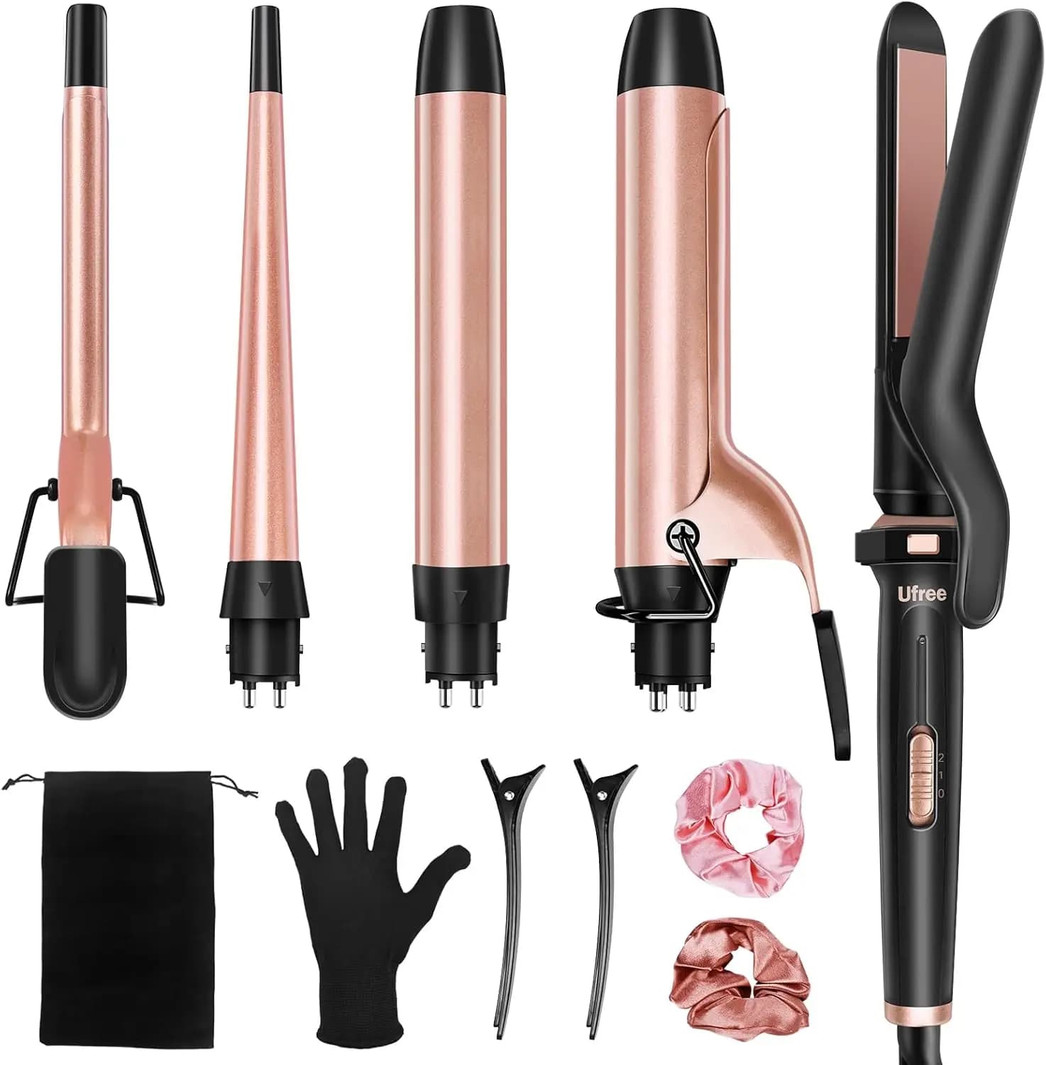 Set of 5 in 1 ceramic curlers with interchangeable cylinders, double voltage, rapid heating - Perfect gift for hair styling