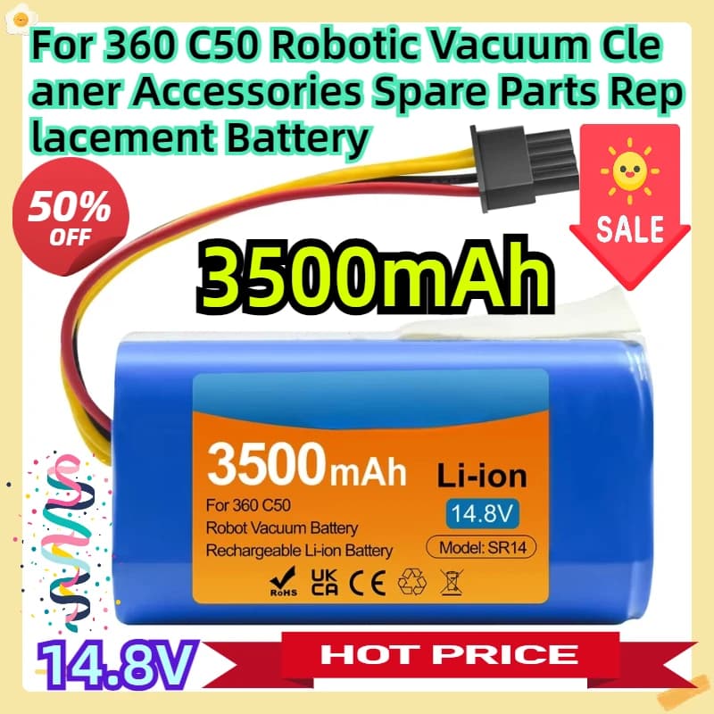 Accessori e Ricambi per Aspirapolvere Robotico 360 C50, Batteria di Ricambio 14.8V 3500mAh