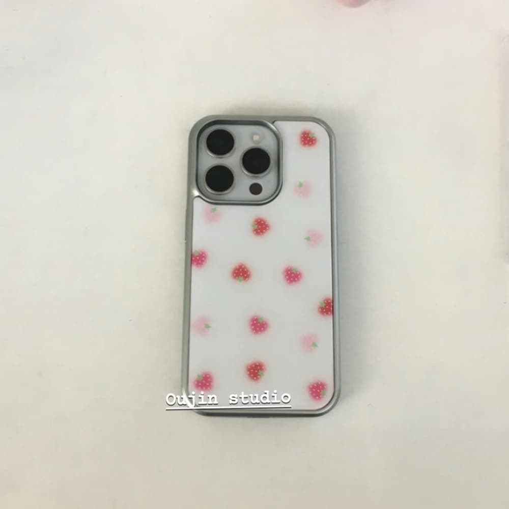Ins Coreano Fragola Con Crema Cassa Del Telefono per iPhone 17 16e 16 15 14 13 12 11 Air Pro Max X XR XSMAX 8 Plus Cover posteriore di lusso