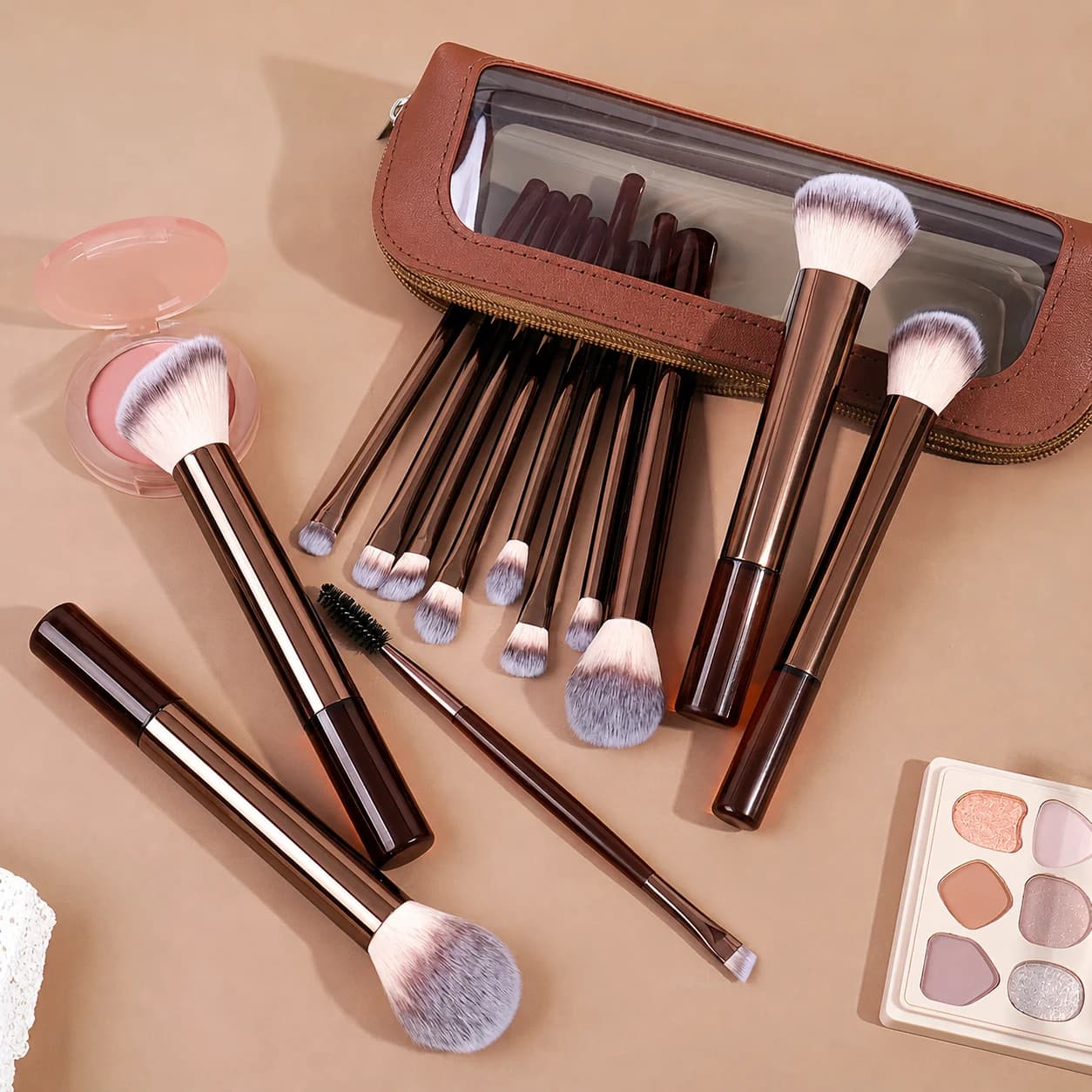 13PCS Makeup Brush Set, Soft Bristles for Foundation, Blush, Loose Powder and Eyelash Grooming, Student Essentials, Beginner Kit