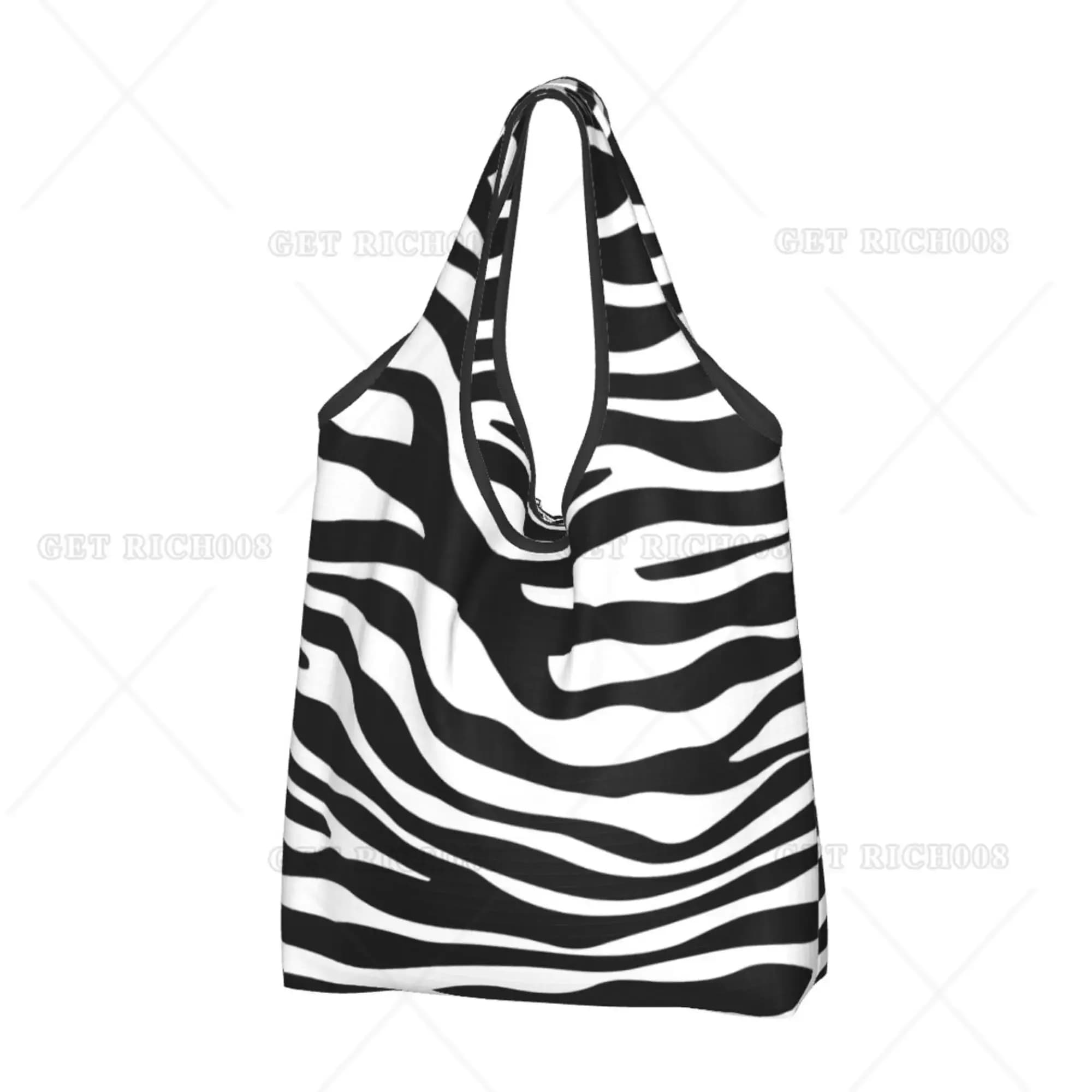 Zebra Print Animal Women Shooper Shopping Bag borsa Tote portatile Eco borse per la spesa borsa riutilizzabile per supermercato all'aperto