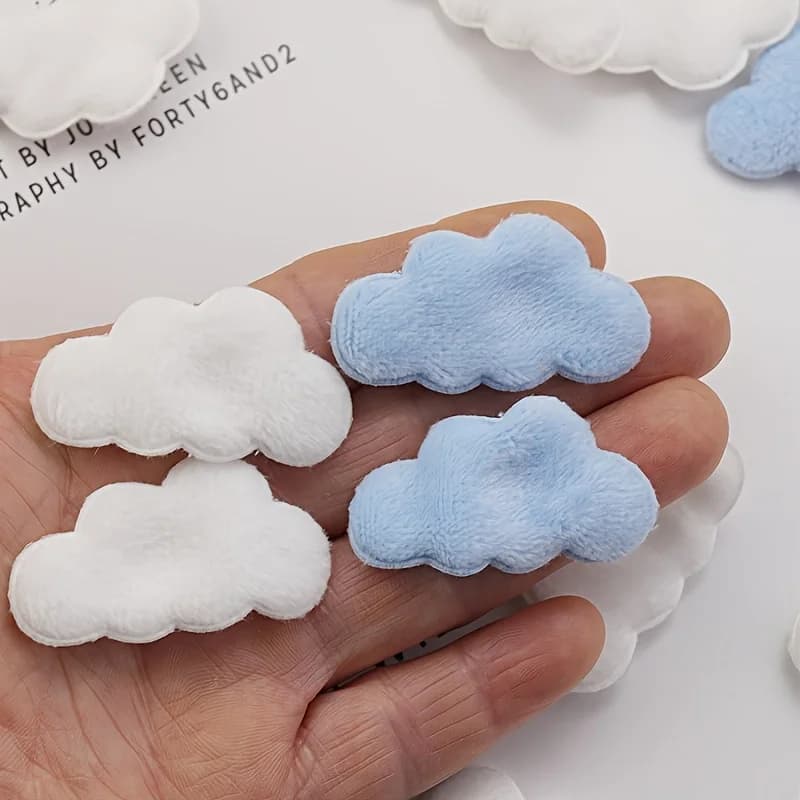 20Pcs Cloud-Shaped Sewing Craft Kit, Mixed White and Blue, Includes Fabric Clouds and Colored Threads, DIY Patchwork Materials