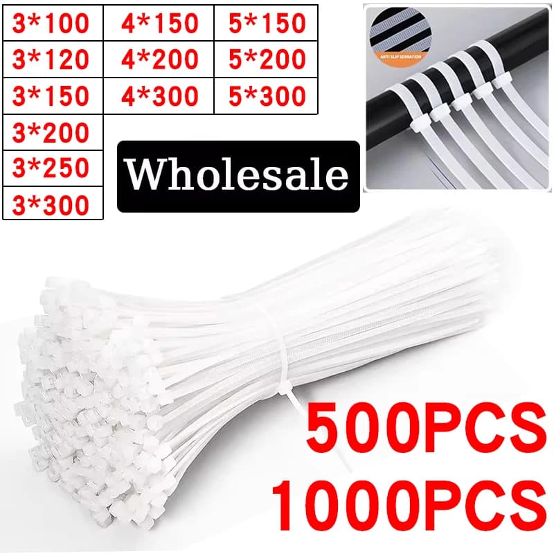 500/1000 pz/borsa fascetta in Nylon di plastica autobloccante fascette bianche con cerniera fascette in Nylon Set anello di fissaggio avvolgente in filo metallico