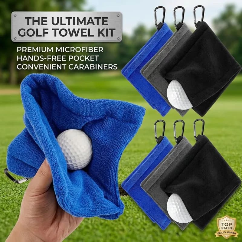 Asciugamano da golf in microfibra con moschettone, panno quadrato super assorbente per palline e mazze da golf