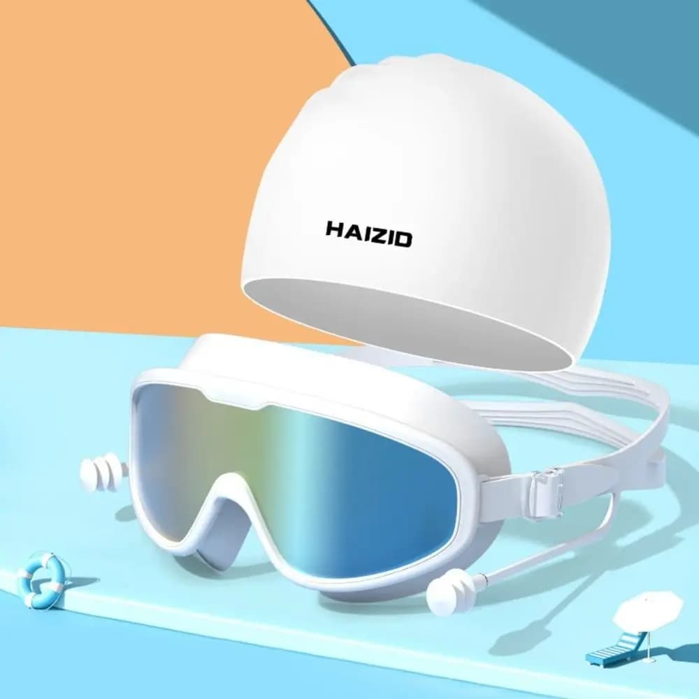 1 Set Waterproof Swimming Goggles Cap Earplug Set HD Silicone Diving Swim Cap Earplug Set with Earplugs Printed