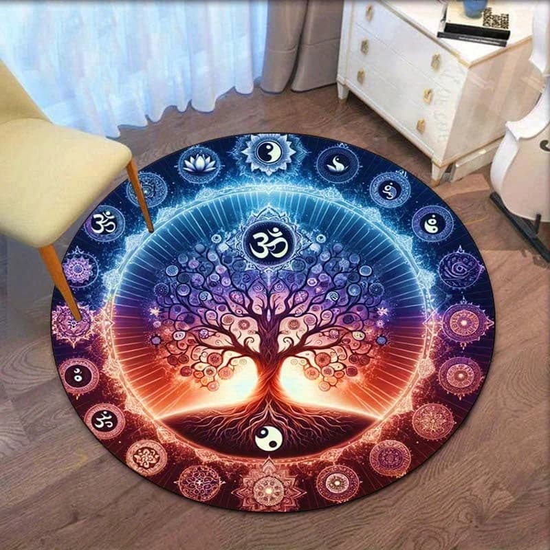 Mandala albero della vita simbolo om tappeto rotondo peluche tappeto yoga meditazione arredamento della stanza tappetino spirituale boho decorazione della casa