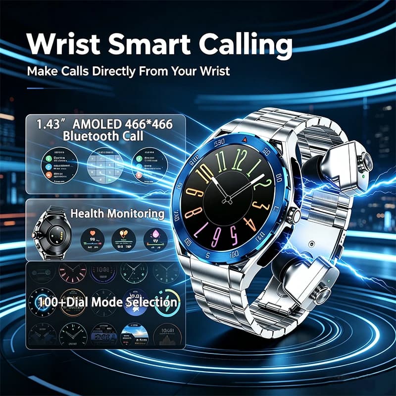 TWS 2-in-1 GEJIAN Bluetooth Smart Watch Smart Watch AMOLED Screen NFC Breathing Training Exercise Running Pedometer Smartwatch