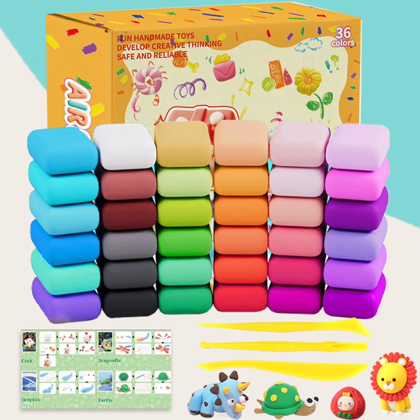 36 Colors Air Dry Clay Kit Ultra Light Modeling Clay Soft Craft Dough with Tools and Tutorial for Kids Art Projects