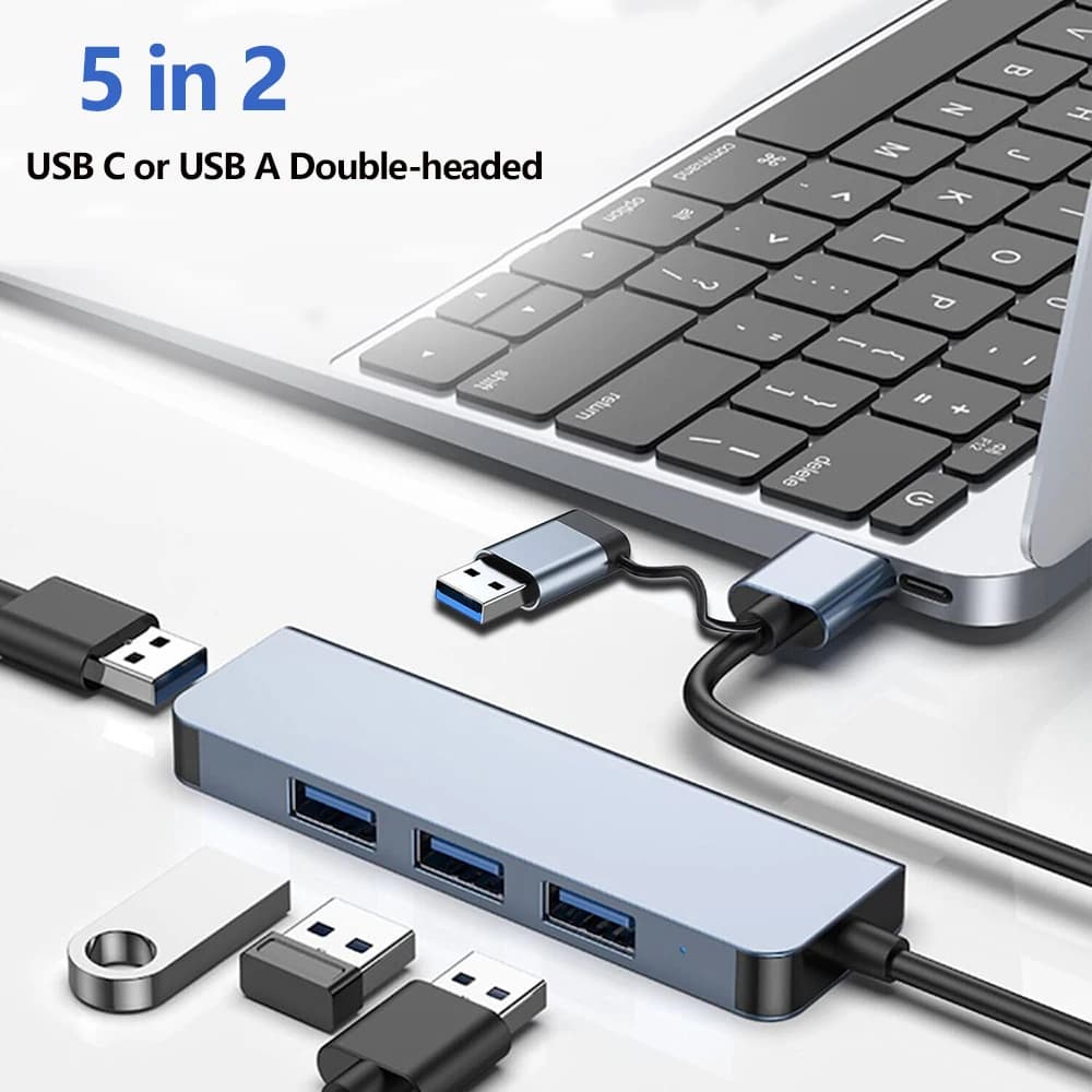 Hub USB 3.0 Round Dock 5 in-2 USB A&C con lettore di schede SD/TF di memoria per MacBook Pro, telefono e tablet