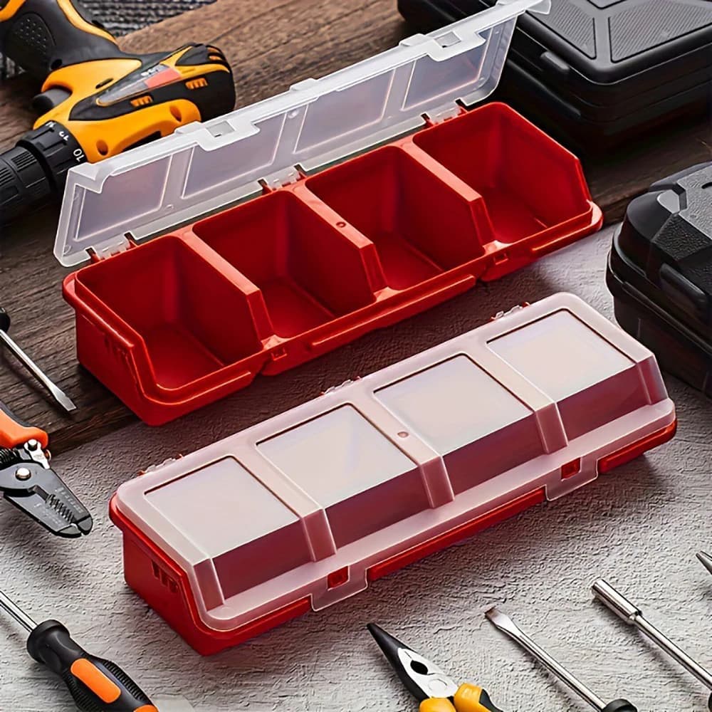 Multi-spart organizer box for screws and small objects - Heavy-duty plastic container for hardware and jewelry, compact to store