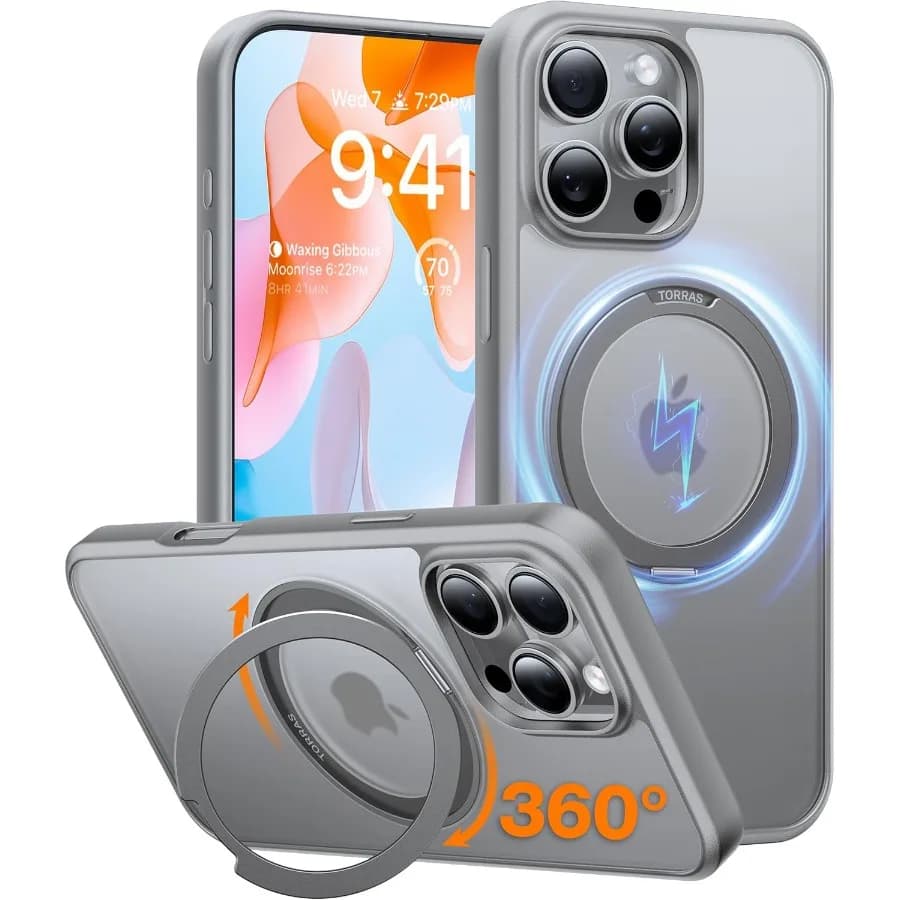 Supporto per supporto ad anello magnetico ruotabile a 360 gradi con protezione traslucida antiurto di grado Mil per custodia iPhone 16 Pro Max compatibile