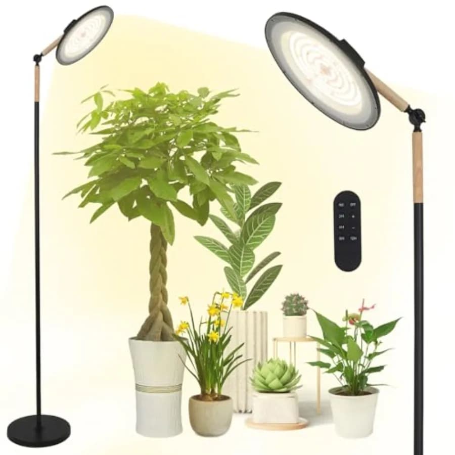 Lampada da coltivazione a spettro completo da 100W per piante da interno con 216 LED, timer, telecomando, dimmerabile, su supporto, colore bianco