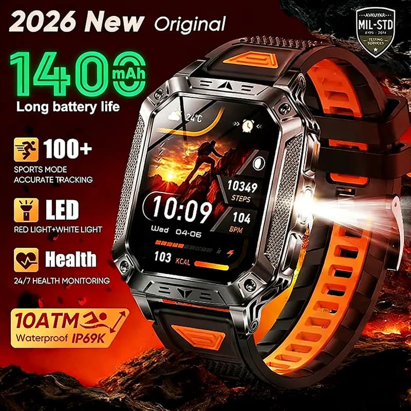 LIGE Nuovo Smartwatch da Uomo con Display AMOLED da 2,01", Batteria da 1400mAh, Torcia LED, Impermeabile, Chiamate Bluetooth, Funzioni Sportive