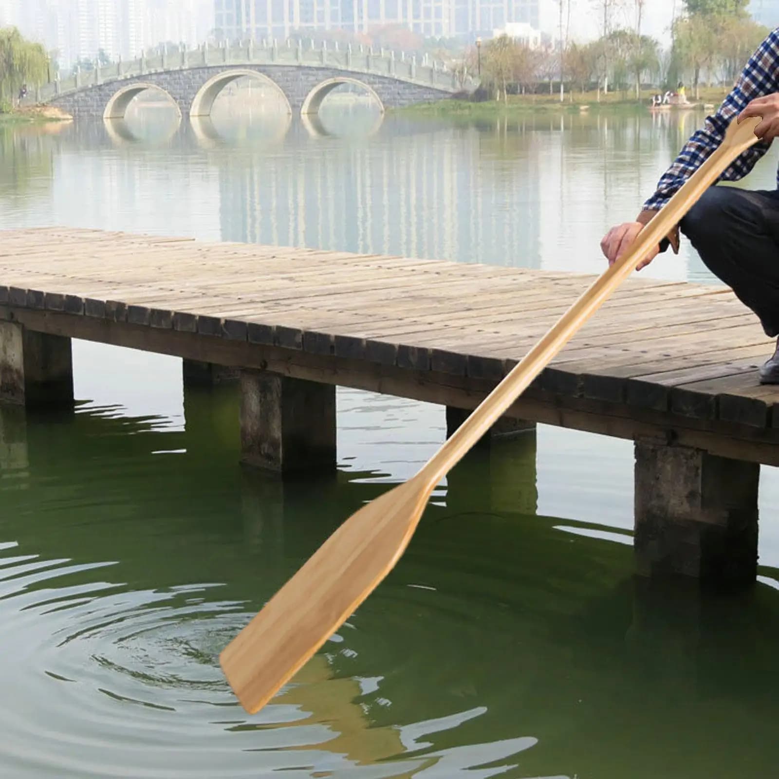 Pagaia Galleggiante in Legno per Canoa, Remo Durevole con Impugnatura a T, Bordo Antigraffio, Leggera per Allenamento e Uso Ricreativo in Kayak