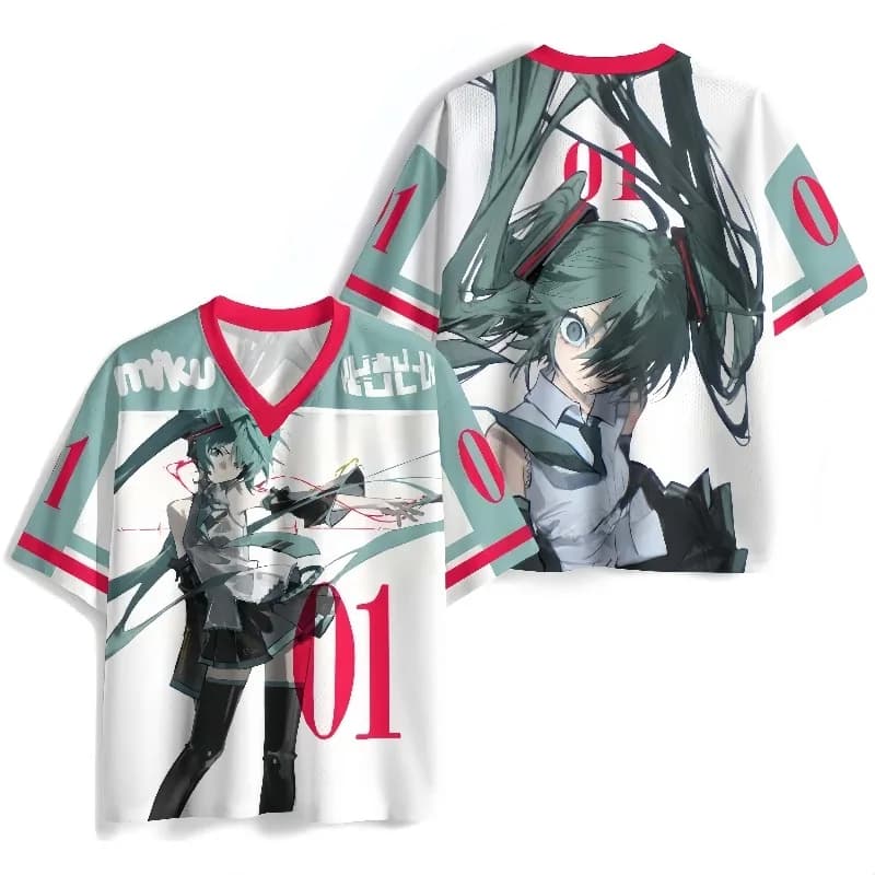 T-Shirt Anime Hatsune Miku con Stampa 3D, Scollo a V, Manica Corta, Jersey Streetwear Harajuku, Top per Uomo e Donna, Nuovo Regalo per i Fan di Vocaloid