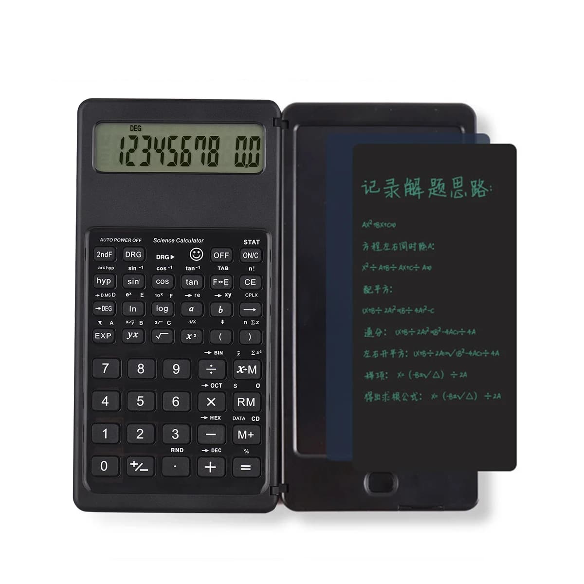 Calcolatrice scientifica ad energia solare e tablet da scrittura da 6 pollici pieghevole con display LCD a 10 cifre per ufficio, studenti, insegnanti, contabili