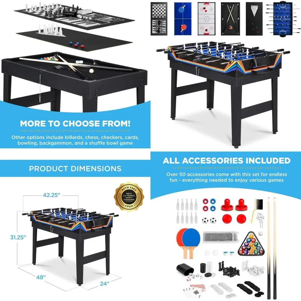 Set Tavolo Multigioco 10 in 1: Hockey, Calcio Balilla, Biliardo, Shuffleboard, Ping Pong, Scacchi, Dama, Bowling, Backgammon per Casa e
