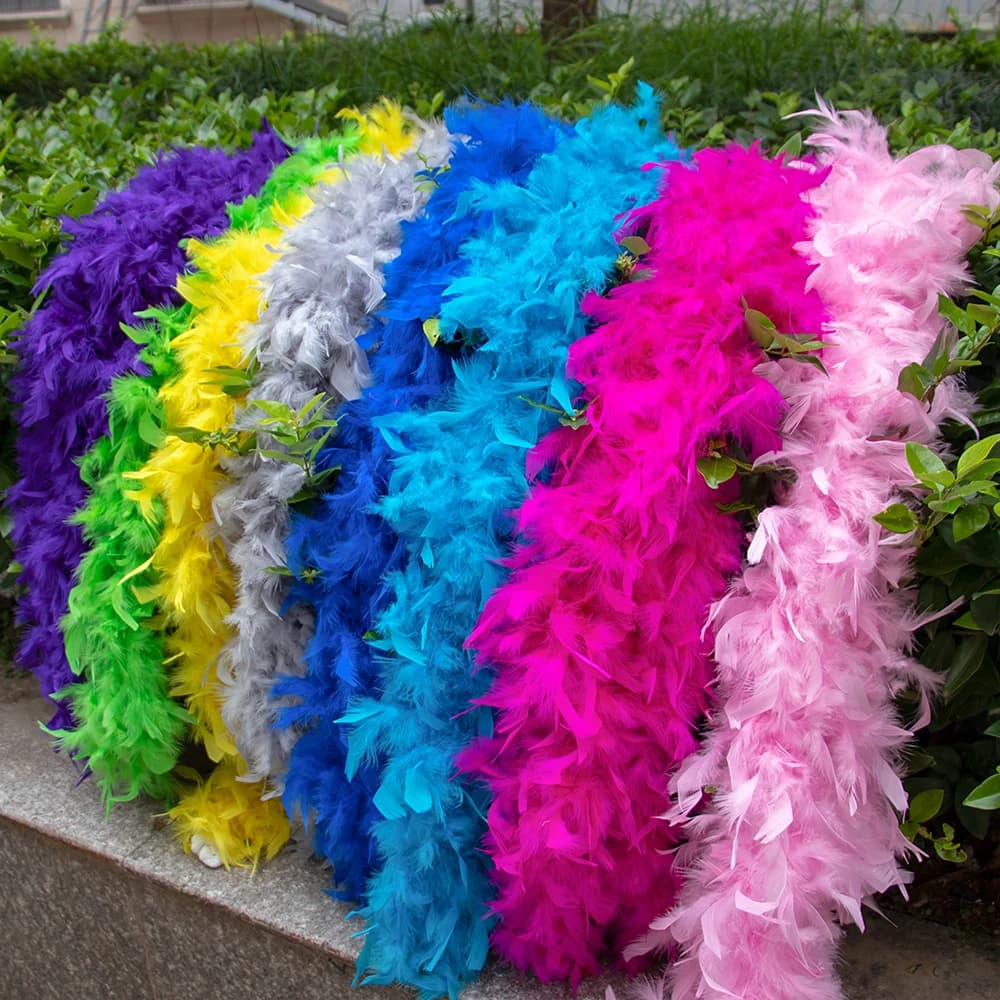 Multicolor Turkey Marabou Feather Boa 2m 90g for Wedding Dress Clothing Scarf DIY Dyeable Costume Party Decoration Accessory