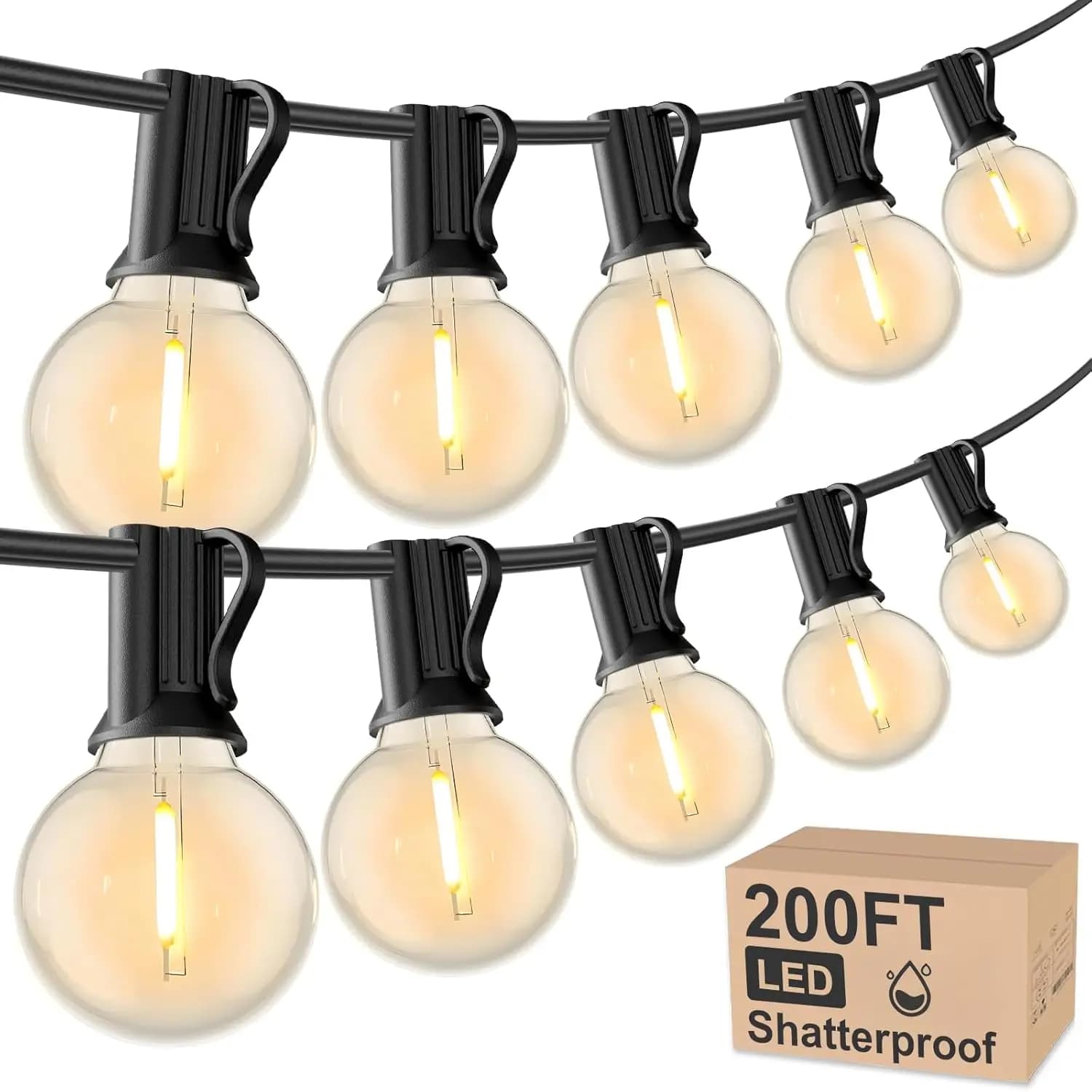 Stringa di luci a LED per esterni da 200 piedi con lampadine in plastica G40, impermeabile infrangibile dimmerabile per l'arredamento della festa nel portico del cortile
