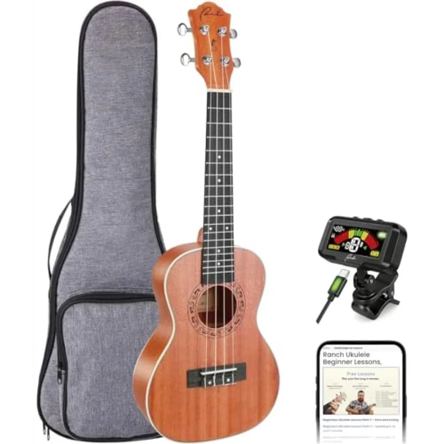 Tenor Ukulele 26 inch for beginners and professionals, solid wood body, natural finish, includes 12 online lessons, gig bag, re