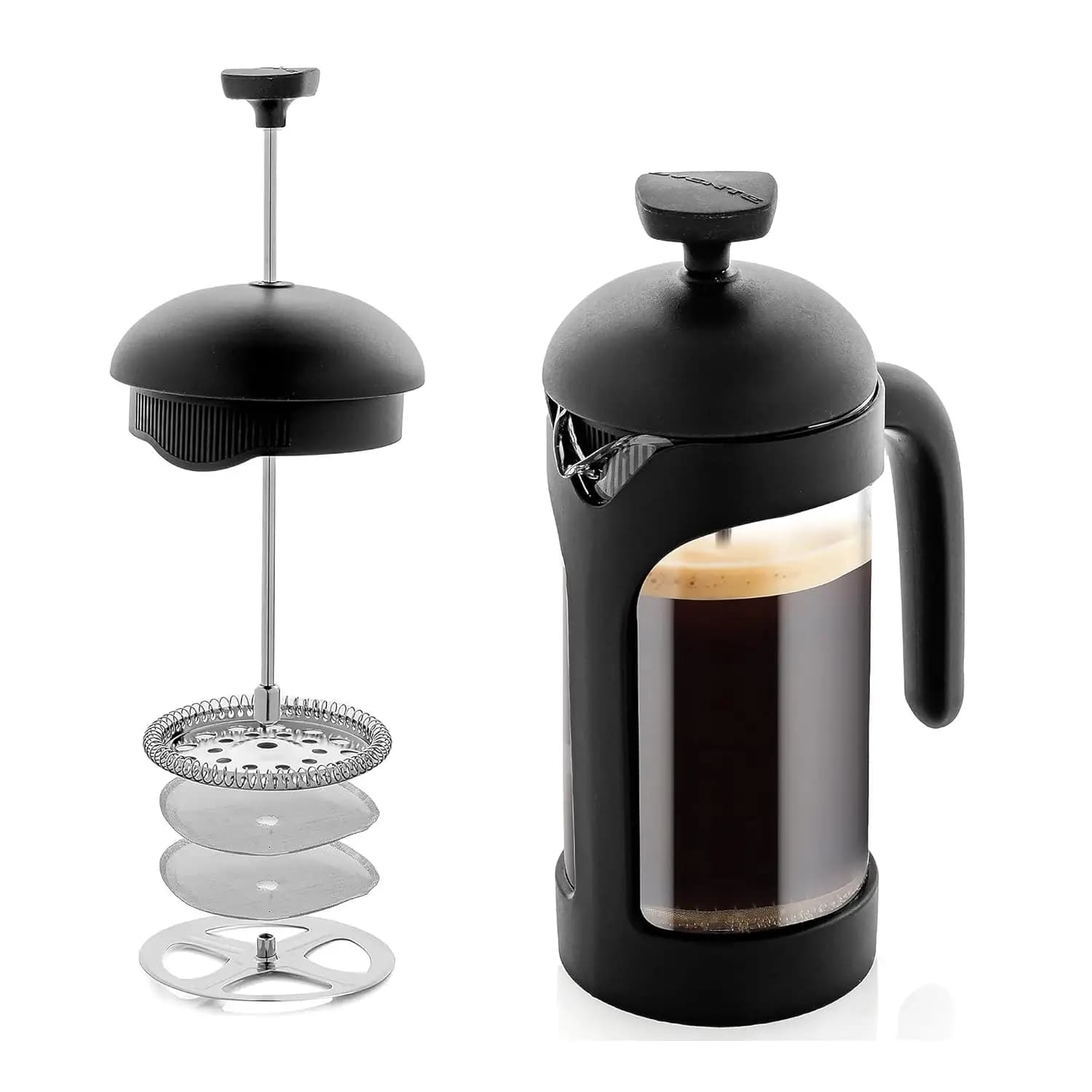 Caffettiera French Press da 12oz, in Vetro Borosilicato e Filtro in Acciaio Inossidabile, Portatile per Viaggi, Campeggio, Regalo