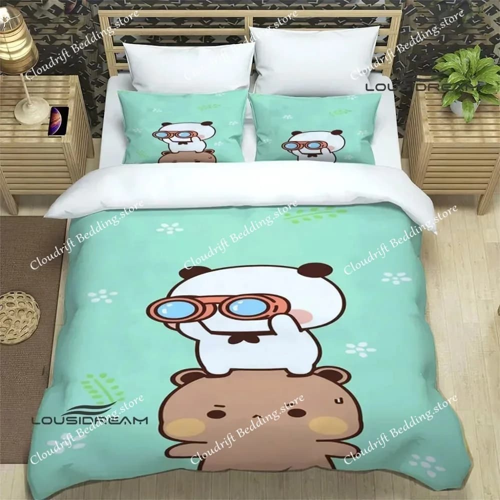 Cute Cartoon Bear Printed Bedding Sets Exquisite Bed Supplies Set Duvet Cover Bed Comforter Set Bedding Set Luxury Birthday Gift