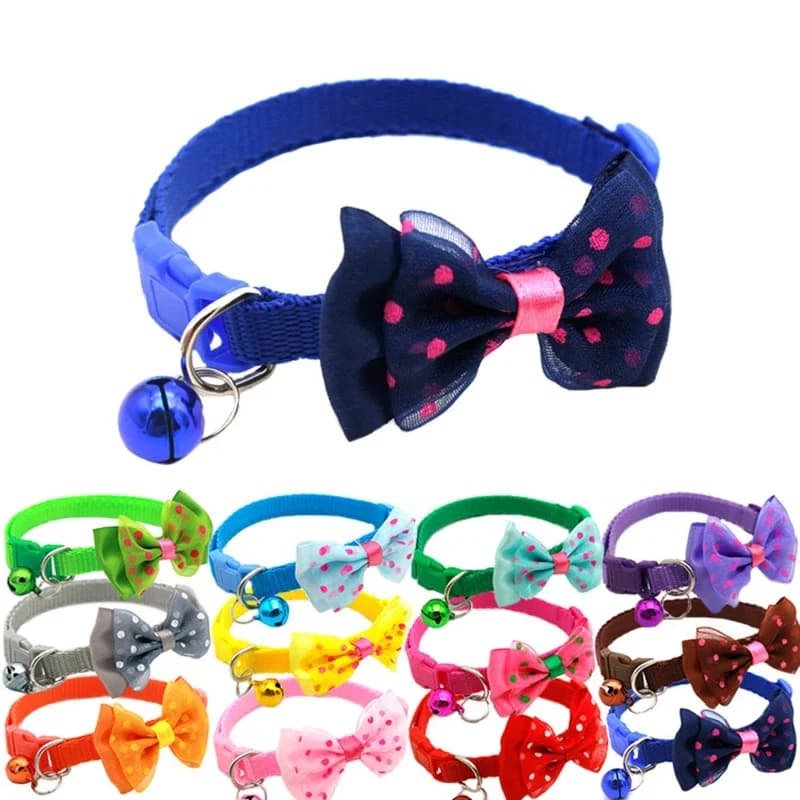 1/2pcs Adjustable Pet Collar Durable Cat Dog Bowknot Bells Collar Necklace All Seasons Pet Decoration Supplies