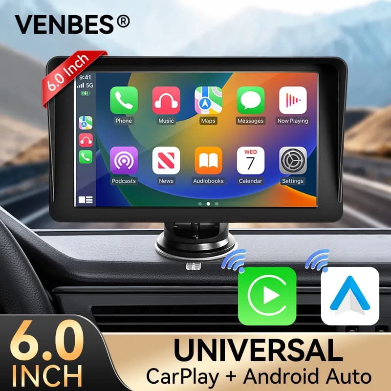 VENBES 6 Inch Carplay Android Auto Mirrorlink IPS Touchscreen USB WIFI FM Type-c Reverse camera