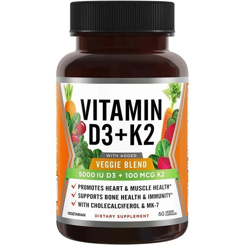 Cholecalciferol Mk7 Contains a vegetarian fruit blend - Vitamin D K2 supplement for heart -60 vegetarian capsules