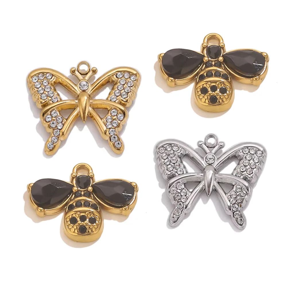 1/3Pcs Hollow Butterfly Charms Stainless Steel Rhinestones Pendants DIY Earrings Necklace Keyring Jewelry Women Gifts wholesale
