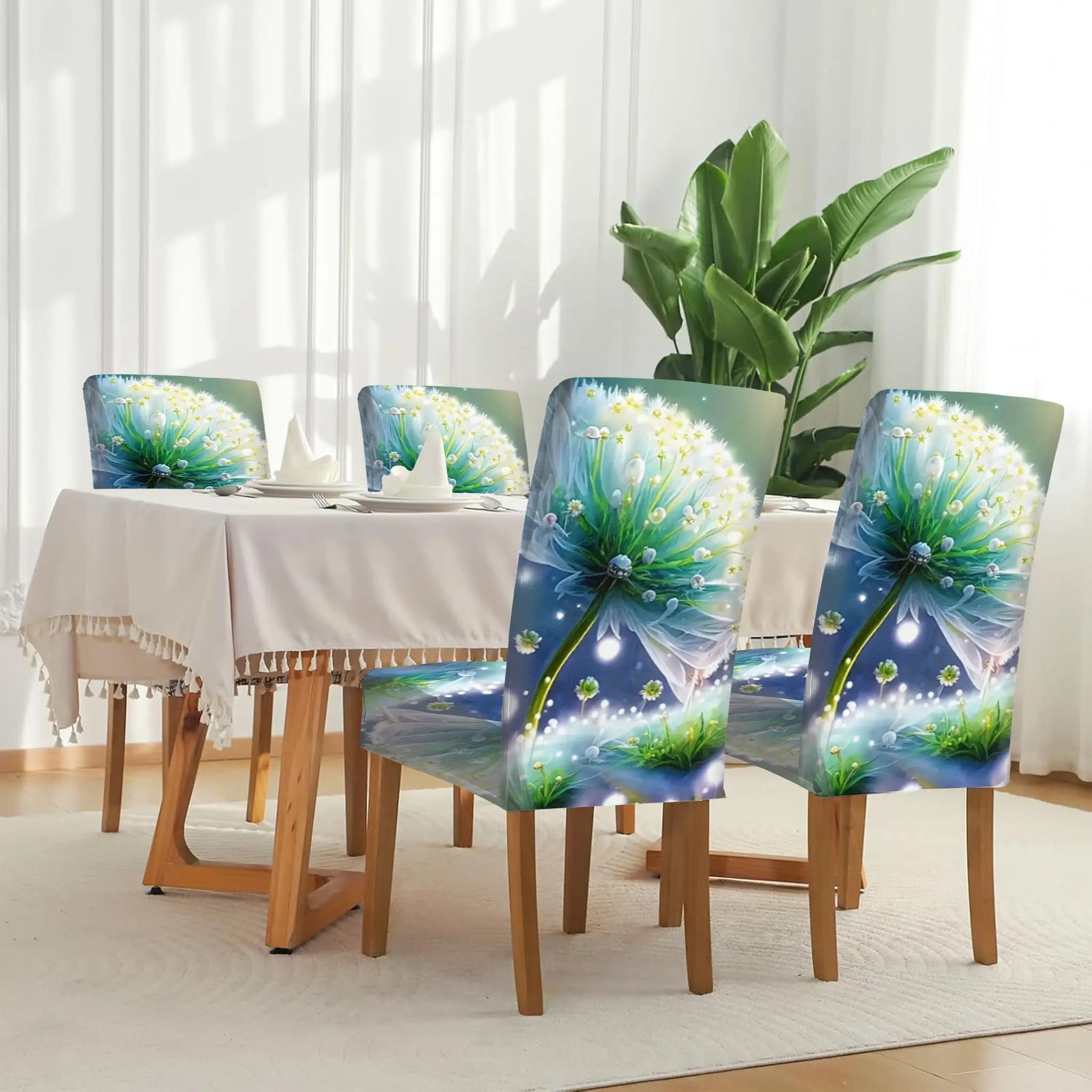 Elastic dining room cover with Dream Seed floral pattern, removable and washable decoration, for the house.