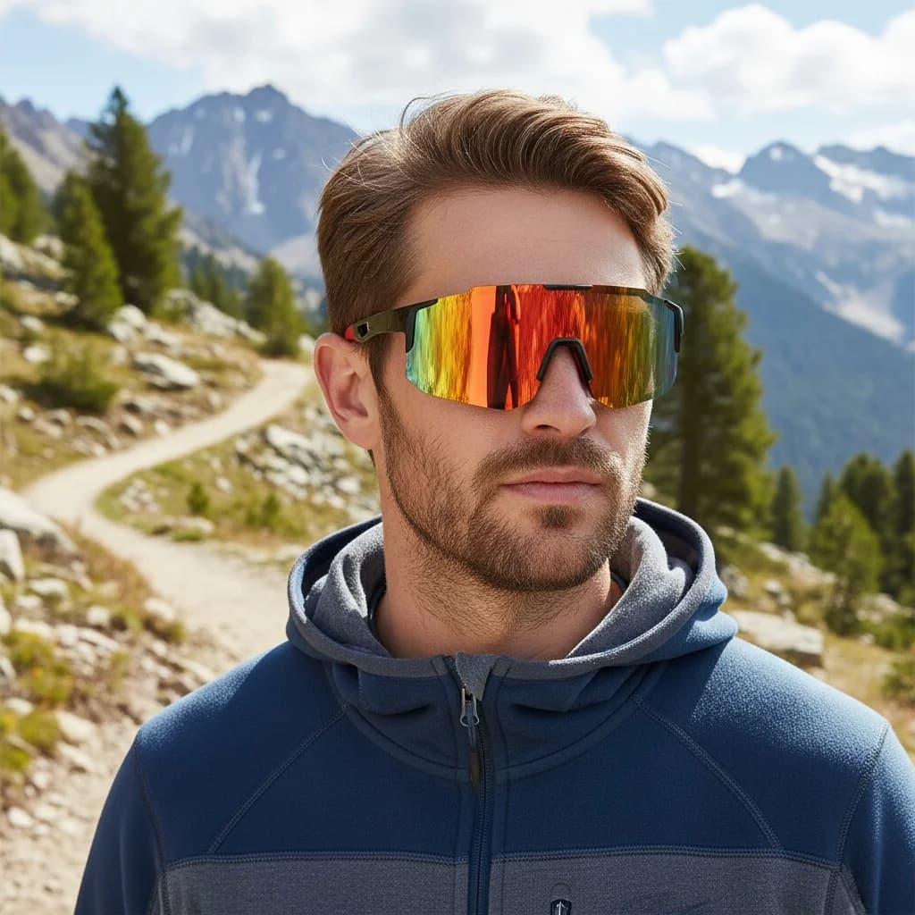 Men's Cycling Sunglasses with Large Frame UV Protection for Outdoor Sports as Mountaineering also suitable for women