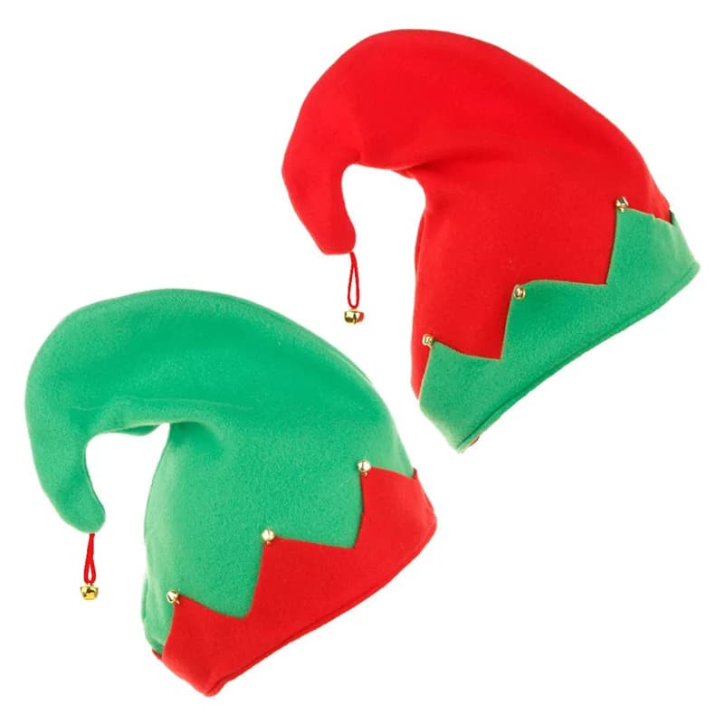 Red Green Velvet Christmas Elf Hat - Kids Santa Cap with Jingle Bells, Holiday Party Headwear