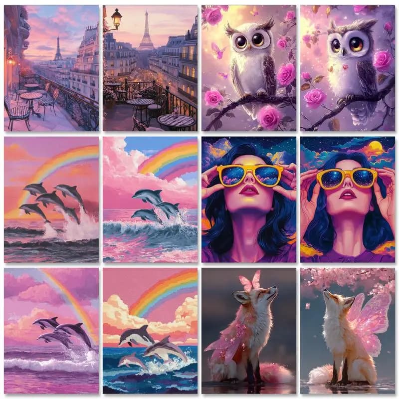 GATYZTORY Modern painting with frame numbers 40x50 cm Kit Pink Animals Landscape image with home decoration numbers