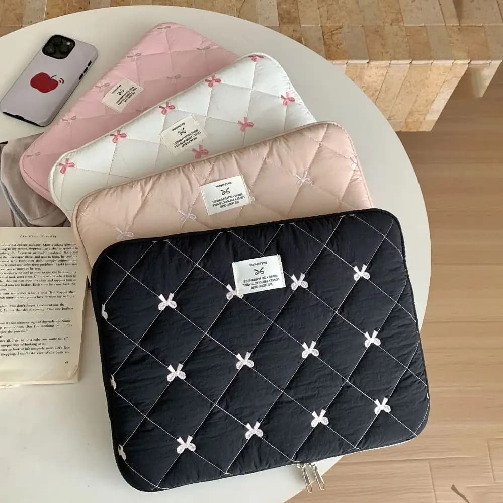 Custodia per laptop con fiocco leggero Materiale morbido Design carino Borsa per computer antiurto Custodia per tablet con dettaglio nodo a fiocco multi-dimensione