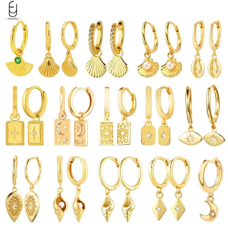 Orecchini pendenti geometrici vintage con ago in argento sterling 925 Orecchini rotondi/quadrati/conchiglia per gioielli di moda da donna Pendientes