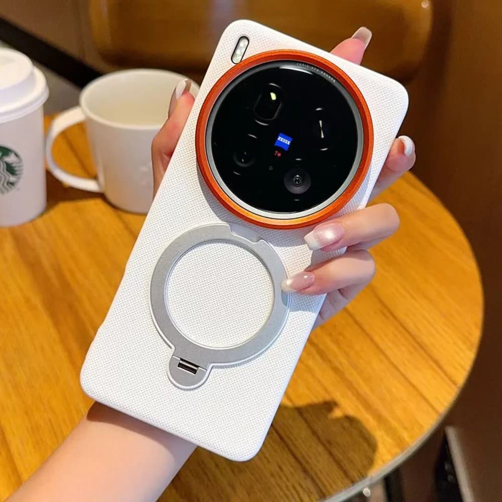 Magnetic phone case with diamond texture particles for Vivo X200 Ultra X200s X100s X300 Pro Mini 360 ° Shockproof cover with matt ring support