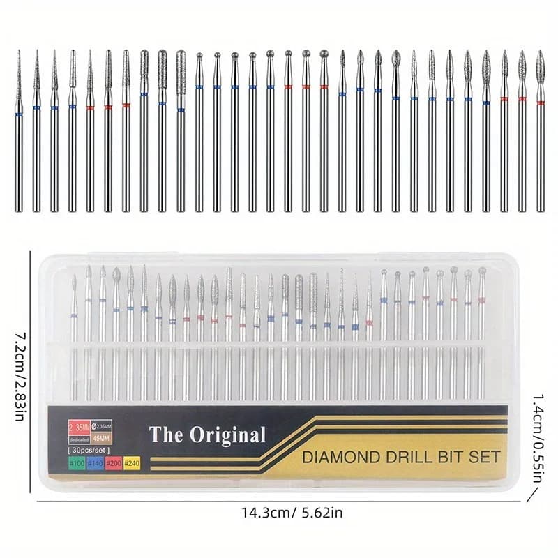 30 Pz/scatola Manicure Rettifica Testa Set Punta da trapano per unghie diamantata Frese elettriche rotanti per pedicure Lime per manicure Cuticola
