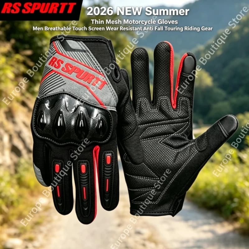 Guanti da Moto Estivi Sottili in Rete 2026 Nuovi, Traspiranti, Touch Screen, Resistenti all'Usura, Anti-Caduta, per Touring, Unisex