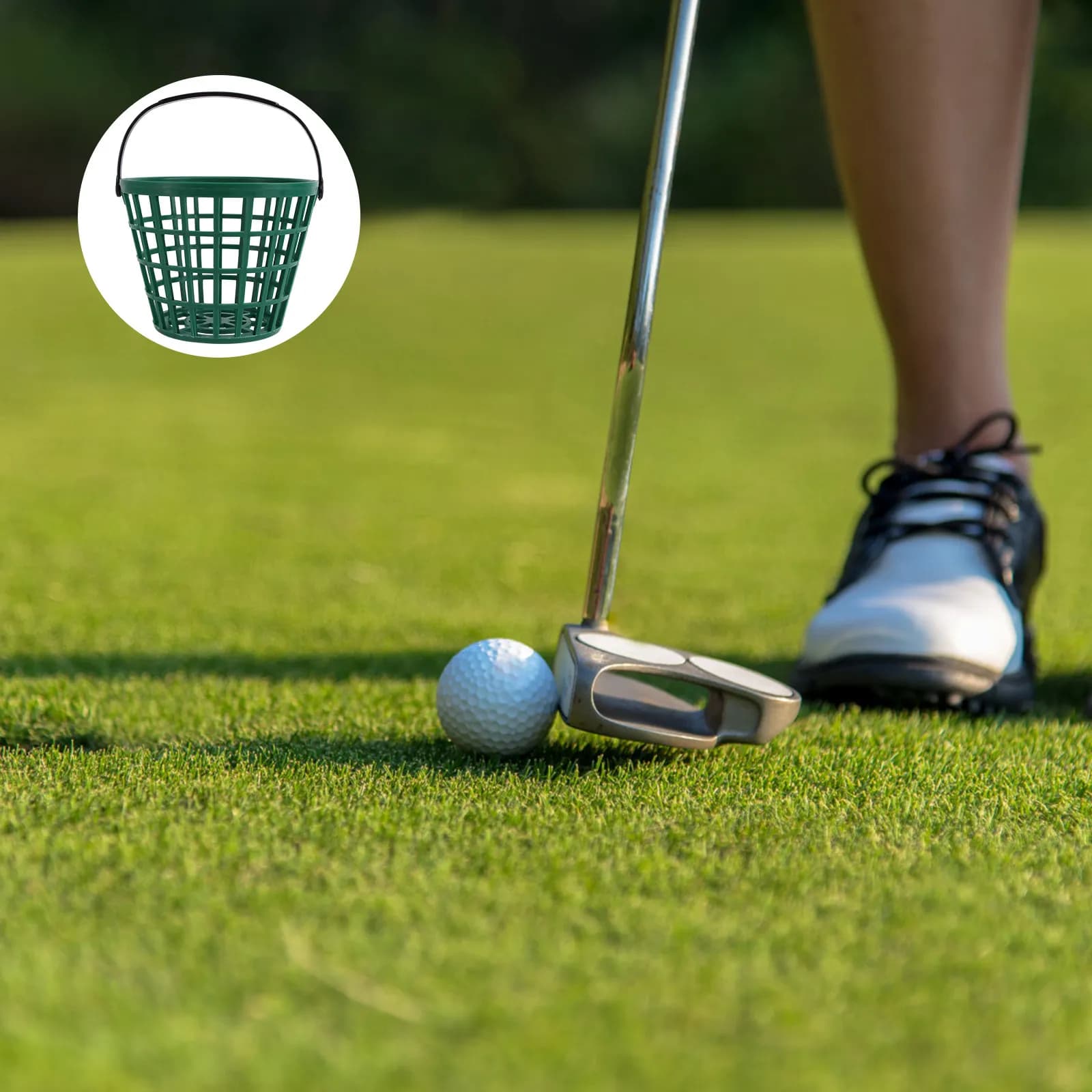 Cesto impilabile per palline da golf da 50 pezzi, secchio antiruggine per il trasporto delle palline con manico girevole pieghevole per l'allenamento con il cerchio per palline da golf