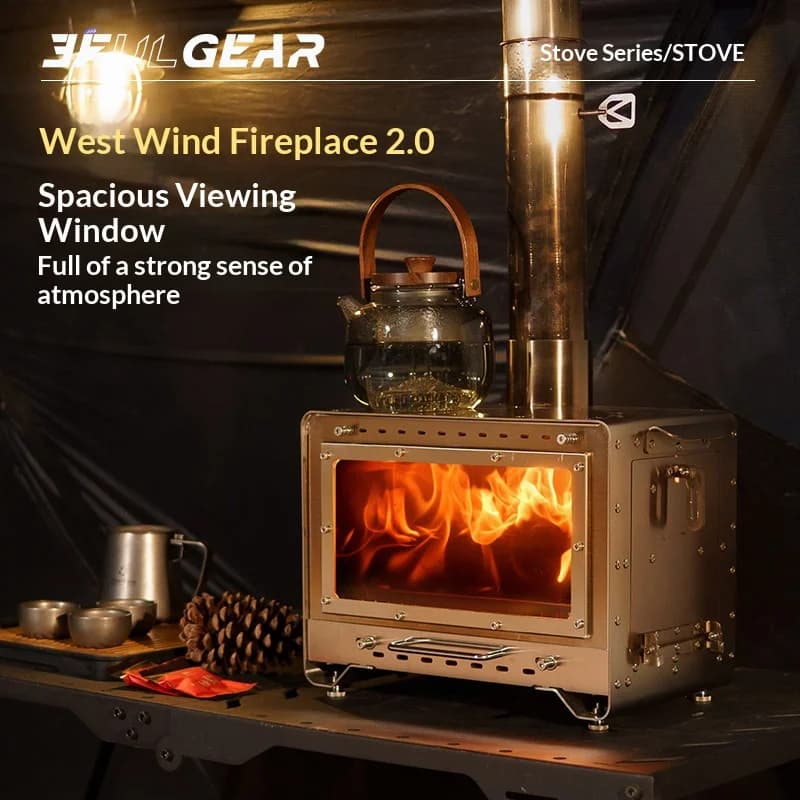 3F UL GEAR Stainless steel fireplace Second combustion wood stove Large glass window Camping tent stove Firewood stove