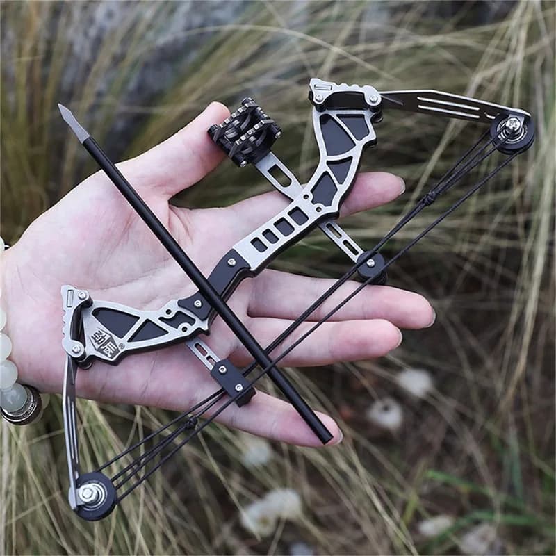Piccolo portatile mini arco composto set di frecce kit gioco di tiro al bersaglio interno puleggia tascabile arco in acciaio inossidabile tiro con l'arco giocattolo regalo