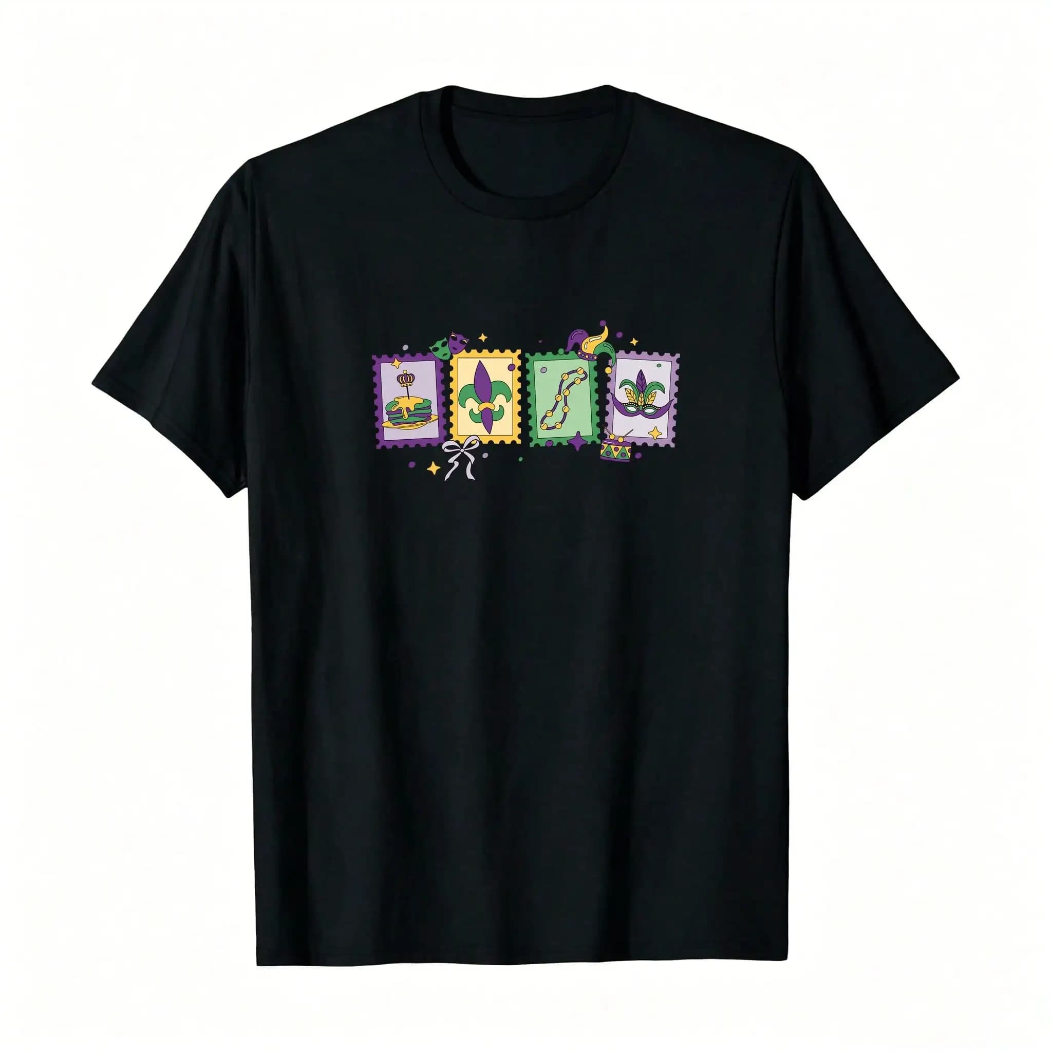Omen'S Mardi Gras Crew Neck T-Shirt_,Breathable And Comfortable Short-Sleeved Round-Neck Top, Suitable For All Seasons, Everyday Wear For Women
