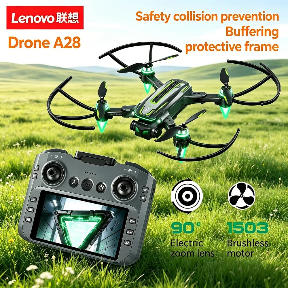 Drone Lenovo A28 4K GPS con Fotocamera HD 8K, Motore Brushless, Evitamento Ostacoli, Pieghevole, Quadricottero RC Professionale per Riprese Aeree