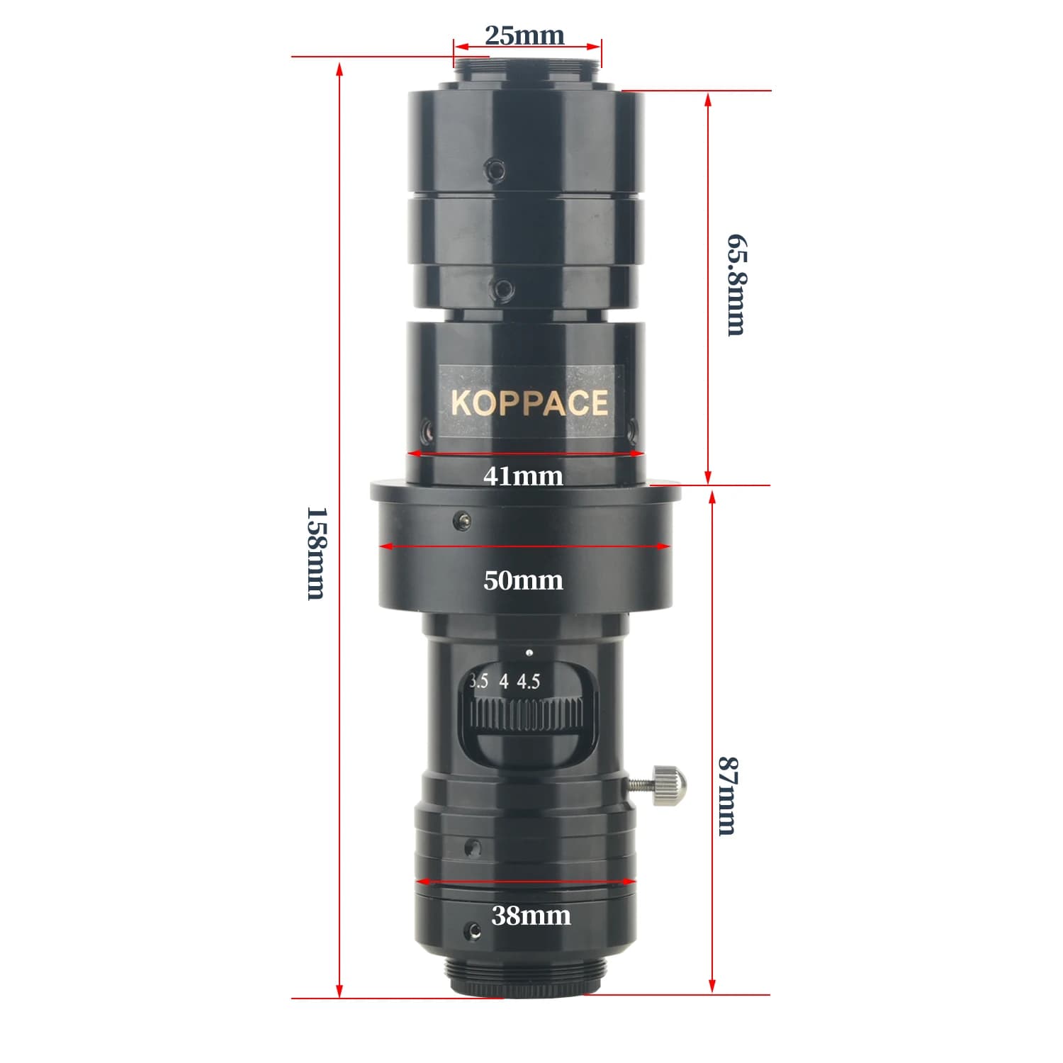 Obiettivo zoom continuo con obiettivo industriale HD con distanza di lavoro KOPPACE 220 mm