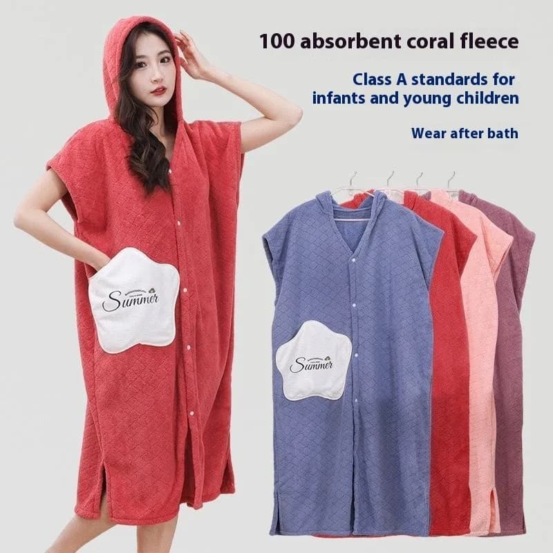 Women's Women's Women's Coral Fleece Bathrobe Shower Enclosure with Hat Soft and Absorbent Water Drying Quick Bathrobe Light Summr
