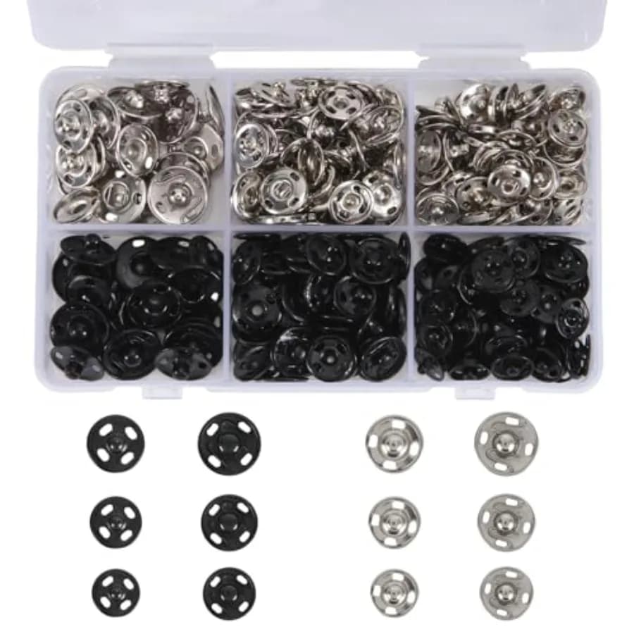 Snap Button Kit for Fabric Sewing 140 Pairs Snap Buttons in Black and Silver, Complete Variety Set for Clothing Repair and DIY