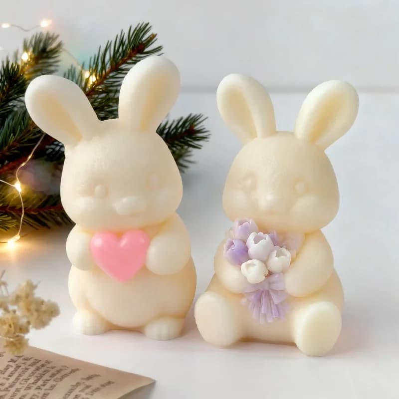 DIY Lovely Bunny Silicone Candle Mold, Handmade Aroma Gypsum Resin Mold for Easter Rabbit Decoration, Candle Making Supplies