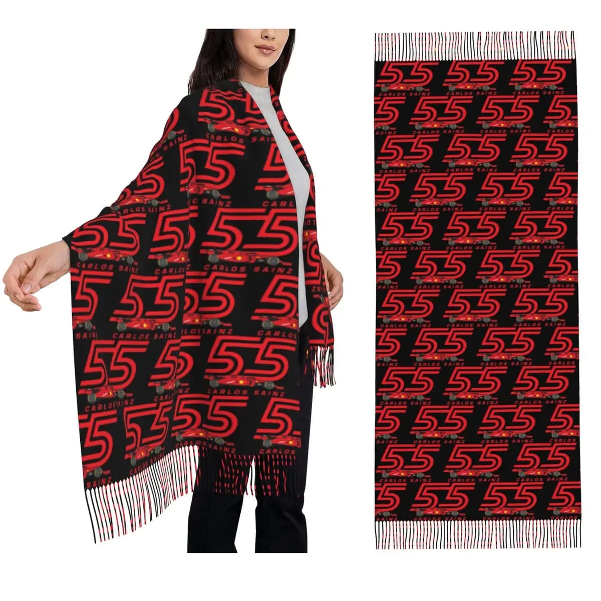 Carlos Sainz Jr F1 Sciarpa grafica firmata Sciarpe con nappe per donna Scialli e stole morbidi e caldi Grande scialle autunno inverno